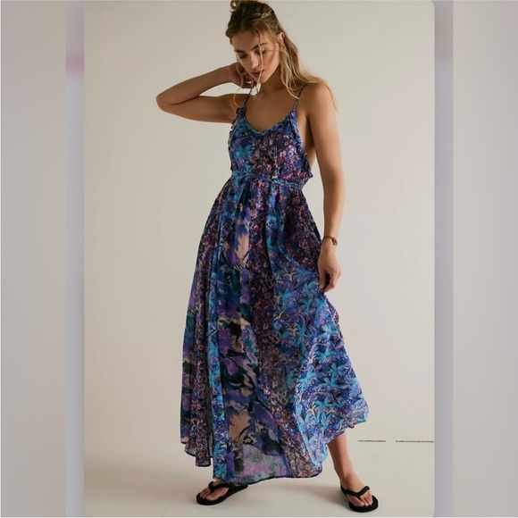 Free People Dresses & Skirts - Free People Blue & Purple Floral Maxi Dress